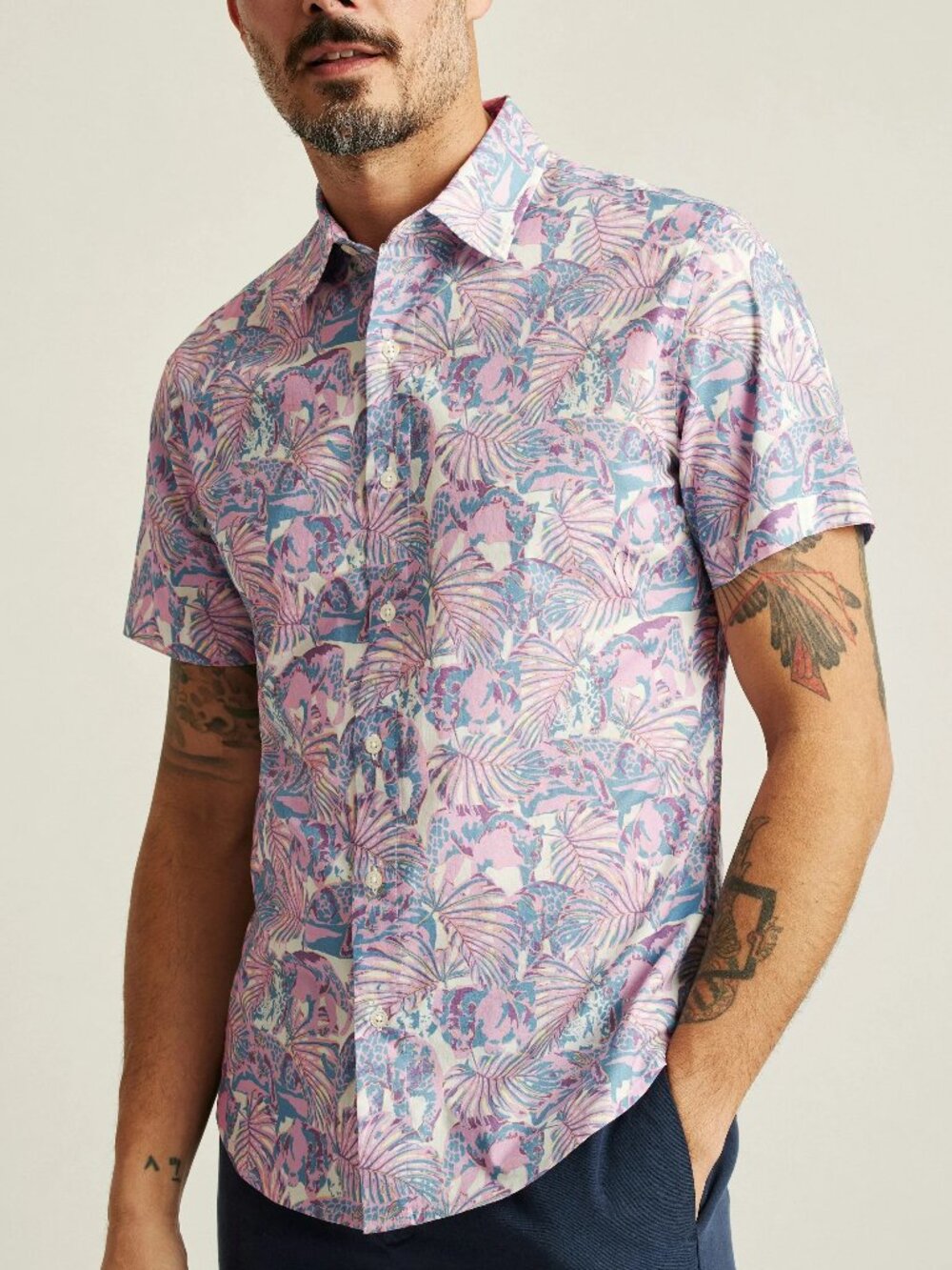 Bonobos Pink/White Riviera Slim Short Sleeve Shirt/20395